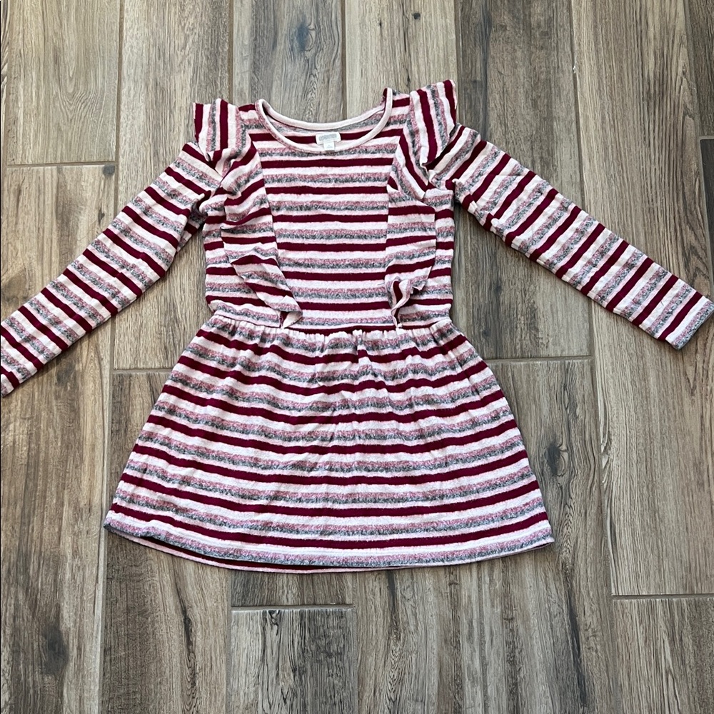 Gymboree Burgundy, Gray, and White Striped Cozy Dress Size S (5-6)